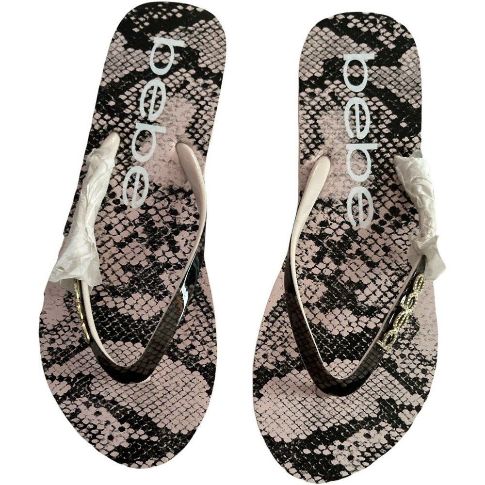 🌹NWT Women’s Sandals BEBE THALIA Animal Print In Black Size 8 - Picture 2 of 11